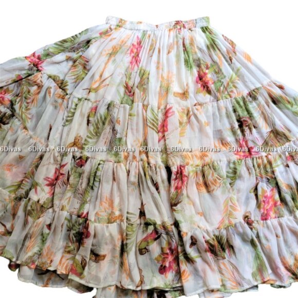 Fifteen Yard Skirt in Cream Beige with butterfly and bird motif - Picture 4 of 11